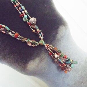 NAVAJO UNIQUE ASSORTMENT OF COLORFUL ROCKS & STONES HEISHI 3 STRD. NECKLACE E